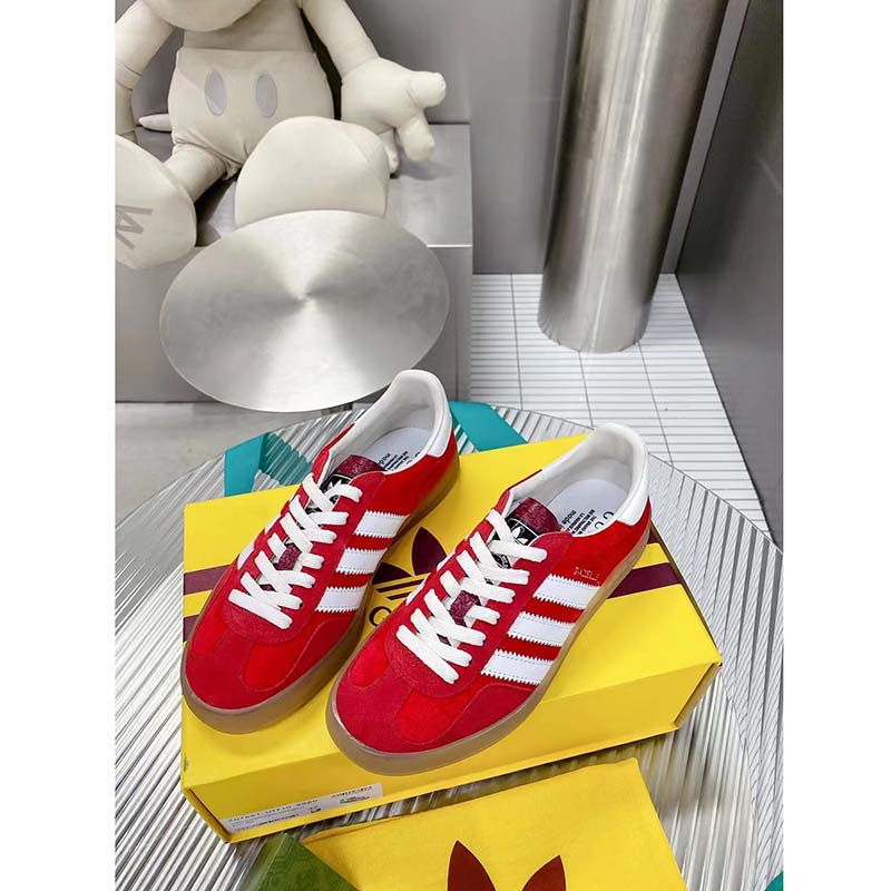 Gucci Unisex Adidas x Gucci Gazelle Sneaker Red Suede Trefoil Embossed