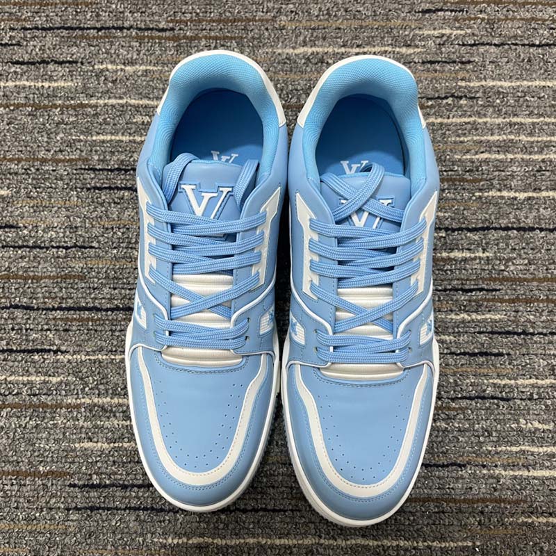 Louis Vuitton LV Unisex Trainer Sneaker Blue Mix Materials 54 Rubber Outsole Monogram Flowers
