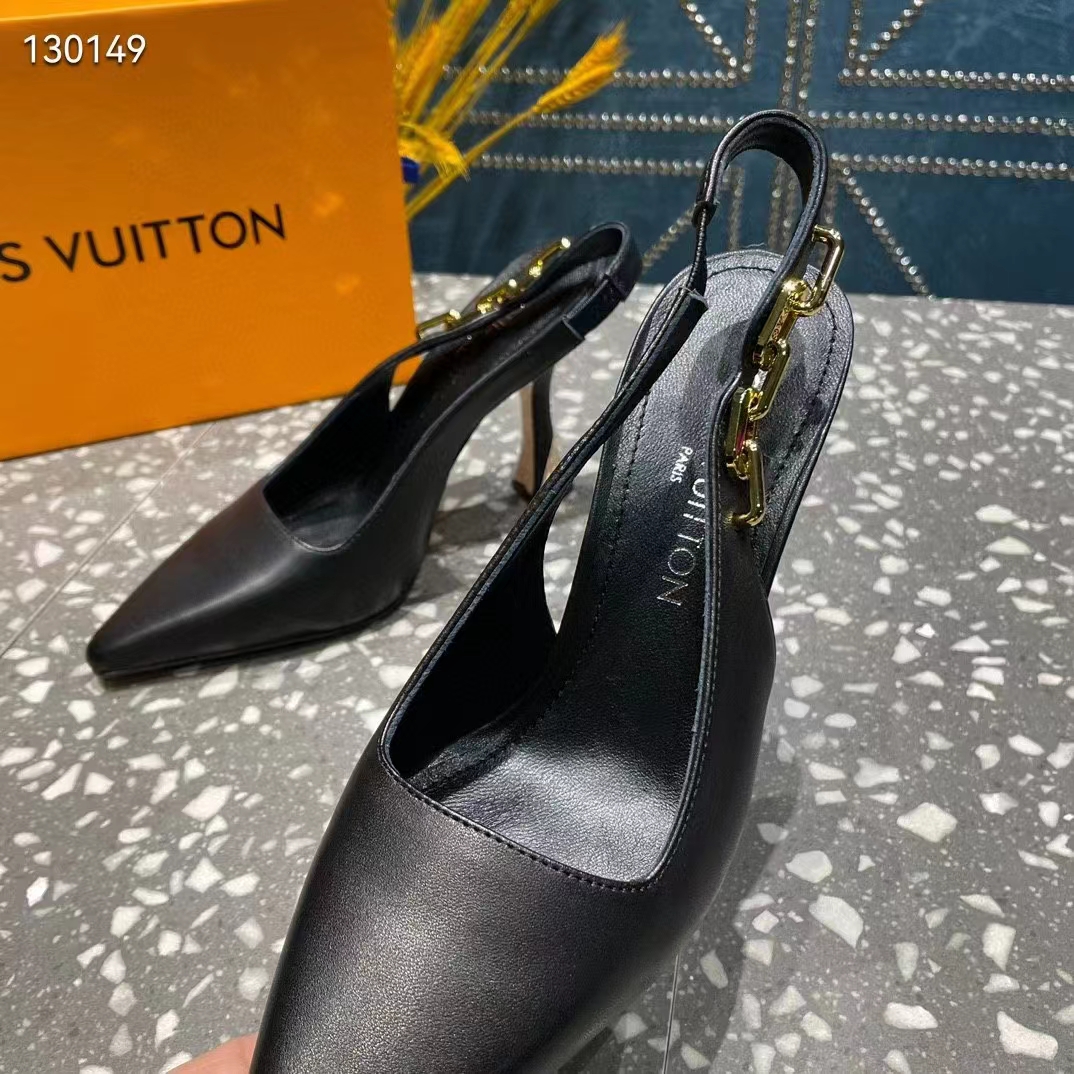 Louis Vuitton LV Women Sparkle Slingback Pump Black Calf Leather 9.5 Cm Heel