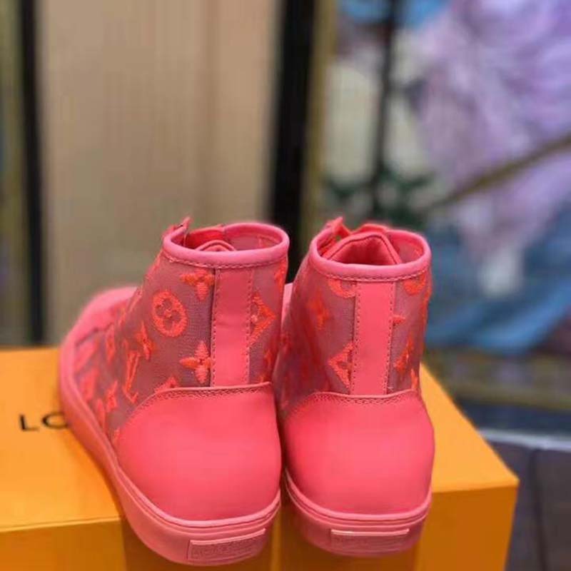 Louis Vuitton LV Unisex Tattoo Sneaker Boot in Damier Tartan Canvas with Monogram Embroidery-Pink