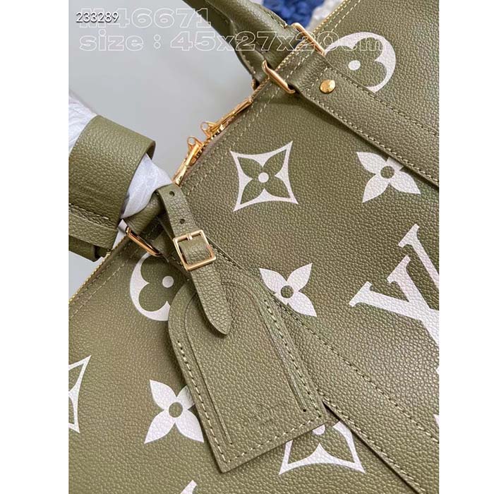Louis Vuitton LV Unisex Keepall Bandoulière 45 Kaki Fango Cream Monogram Empreinte Embossed Cowhide Leather