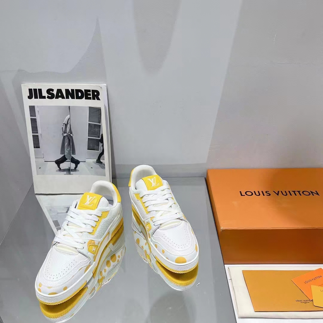Louis Vuitton LV Unisex LV x YK LV Trainer Sneaker Yellow Calf Leather Rubber