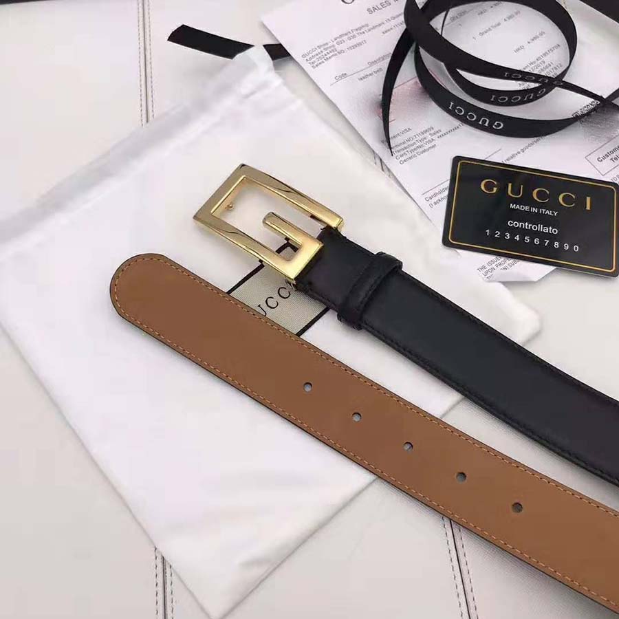 Gucci Unisex Leather Belt with G Buckle-Black
