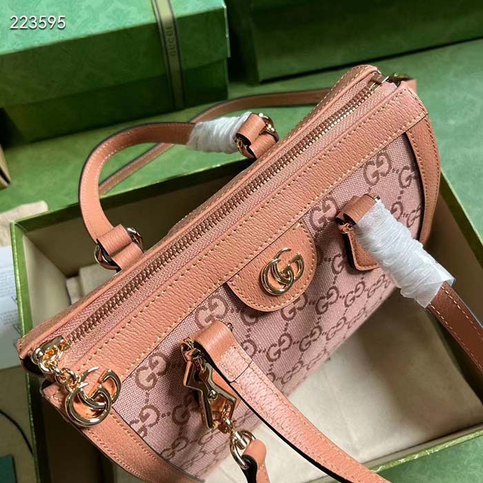 Gucci Women Ophidia GG Small Tote Bag Pink GG Canvas Leather Rose Gold Hardware