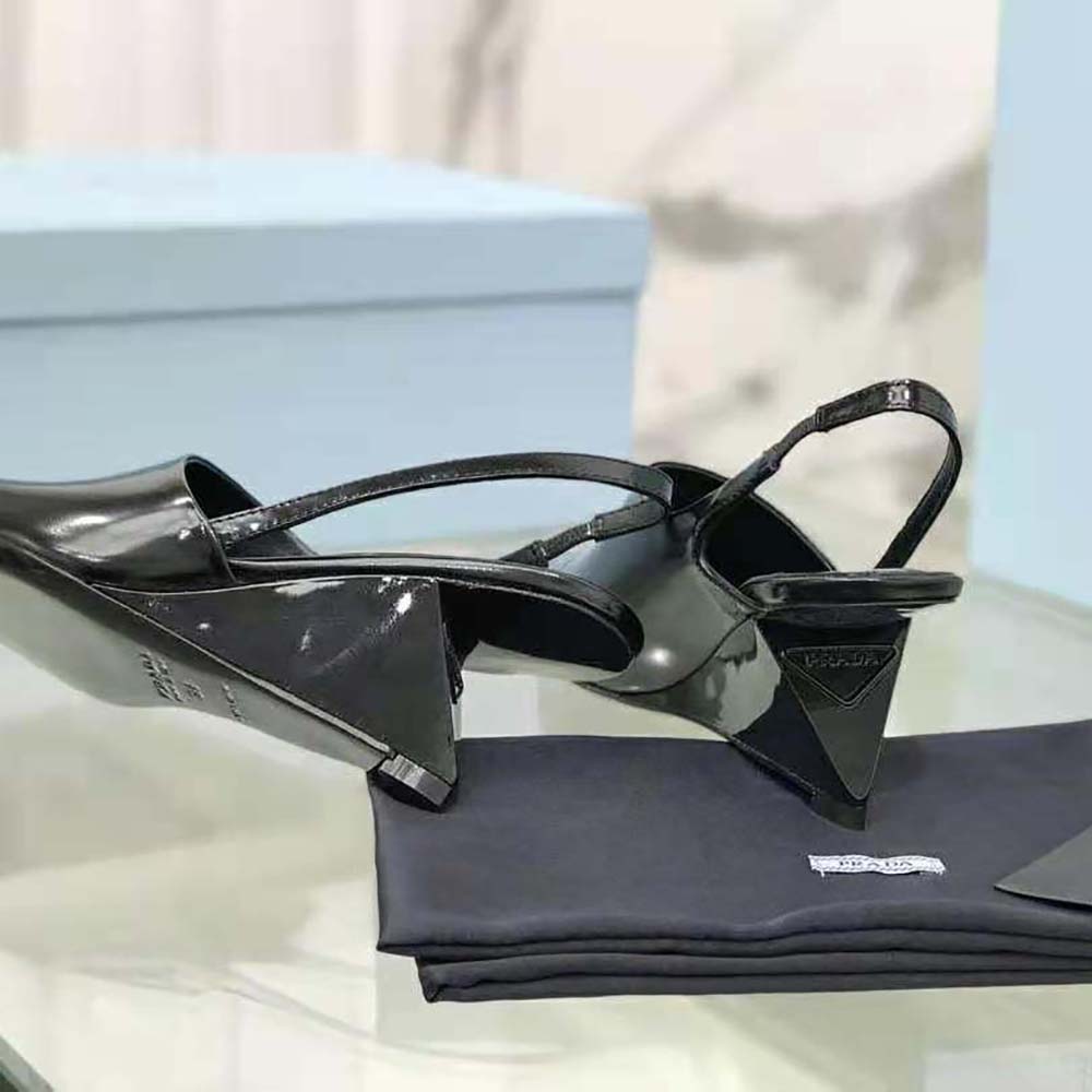 Prada Women Brushed Leather Slingback Pumps in 65mm Heel Height-Black