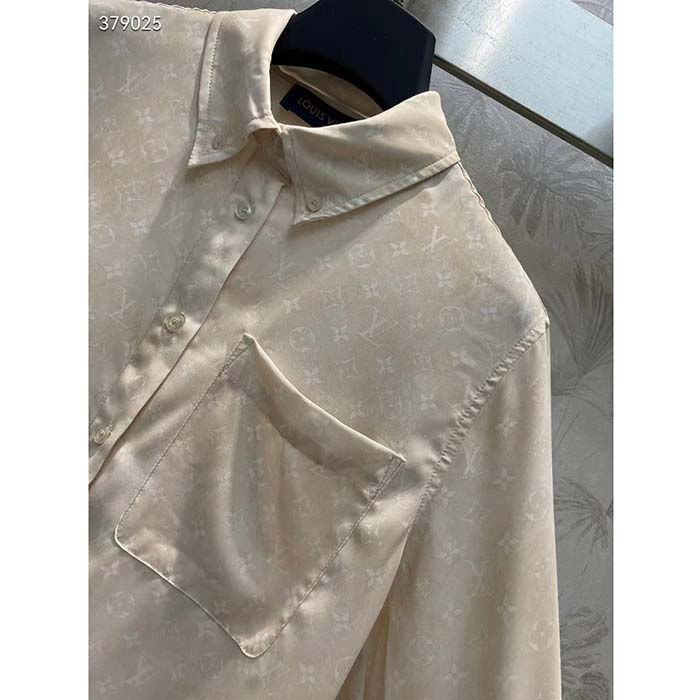 Louis Vuitton Men LV Monogram Cloud Shirt Silk Pinkish Beige Regular Fit