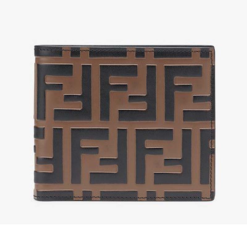 Fendi Unisex Wallet Black Leather Bi-Fold Wallet Brown Black Calfskin
