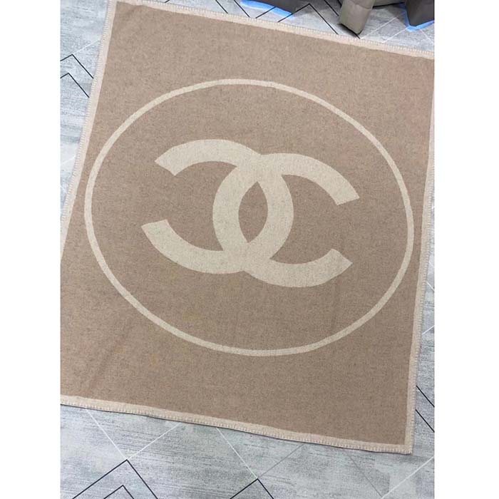 Chanel Unisex CC Cotton Wool Tweed Beige Sandy Multifunction Blanket Scarf