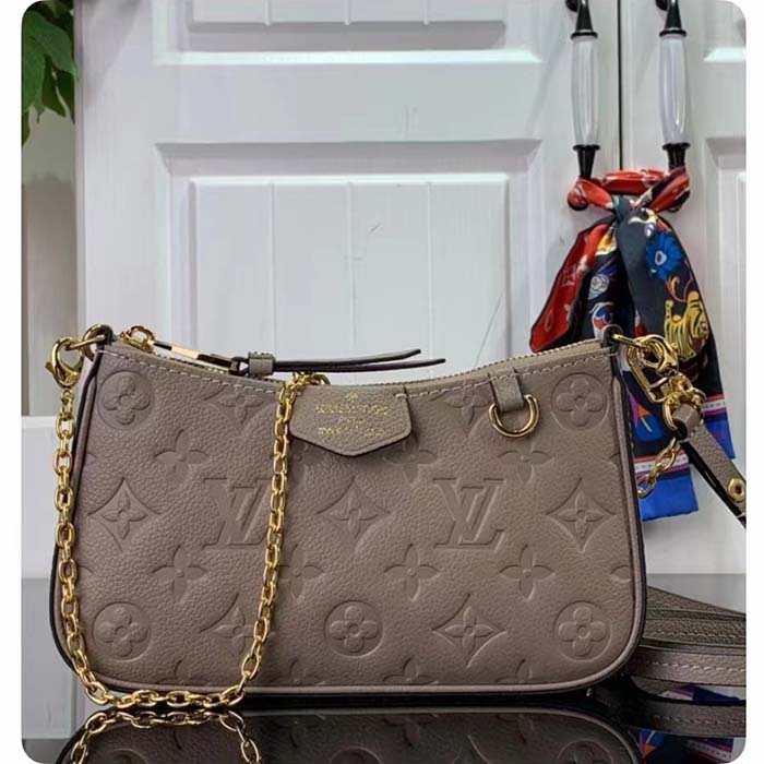 Louis Vuitton LV Women Easy Pouch On Strap Beige Embossed Monogram Empreinte Cowhide Leather