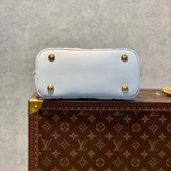 Louis Vuitton LV Women Alma BB Handbag Blue Quilted Embroidered Smooth Calf