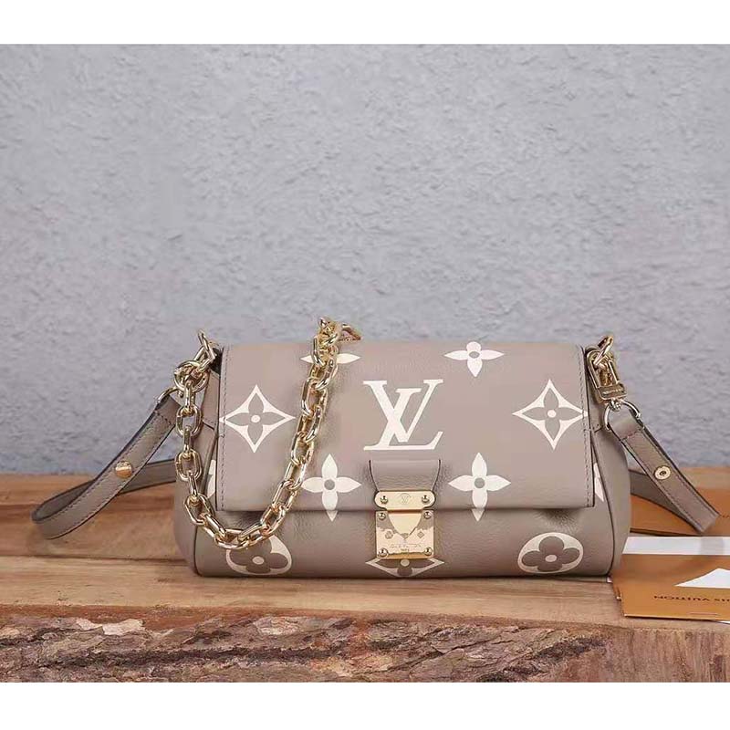 Louis Vuitton LV Women Favorite Tourterelle Gray Cream Monogram Empreinte Embossed Supple Grained Cowhide