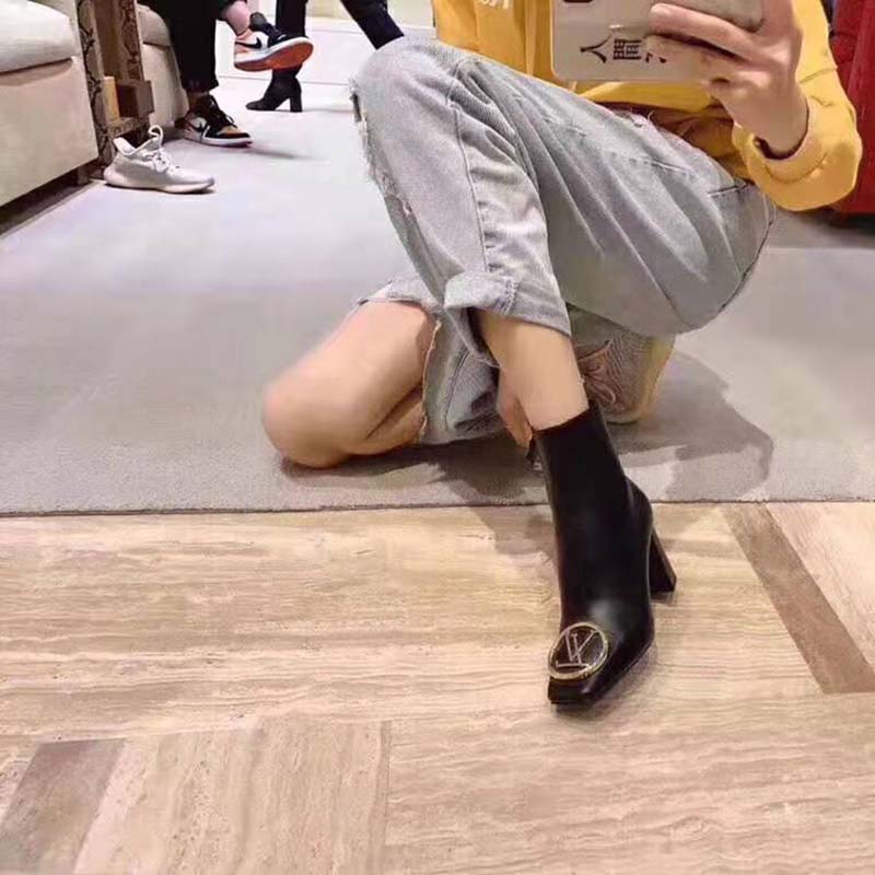 Louis Vuitton LV Women Madeleine Ankle Boot Soft Black Calf Leather 7.5 cm Heel