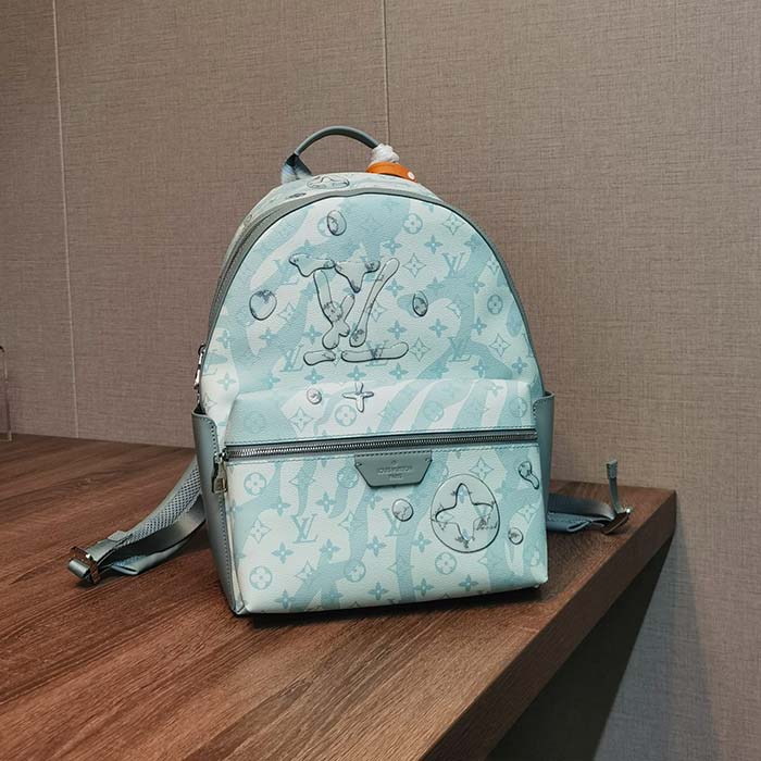 Louis Vuitton LV Unisex Discovery Backpack Crystal Blue Monogram Aquagarden Coated Canvas
