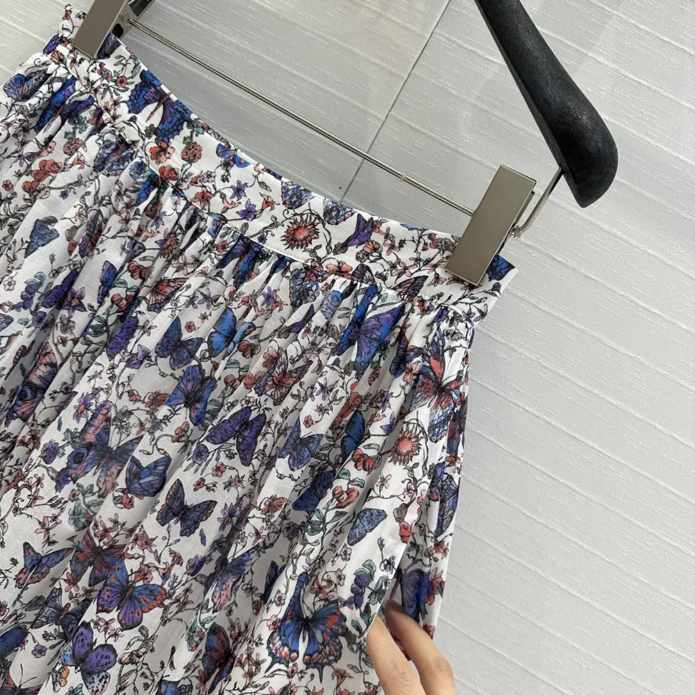 Dior Women Mid-Length Pleated Skirt White Lightweight Cotton Denim 522J04A3064