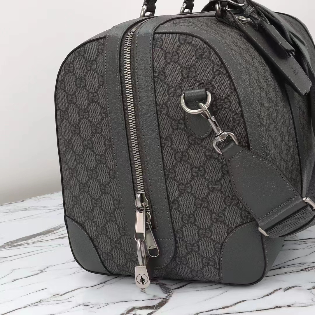 Gucci Unisex GG Savoy Small Duffle Bag Grey Black GG Supreme Canvas
