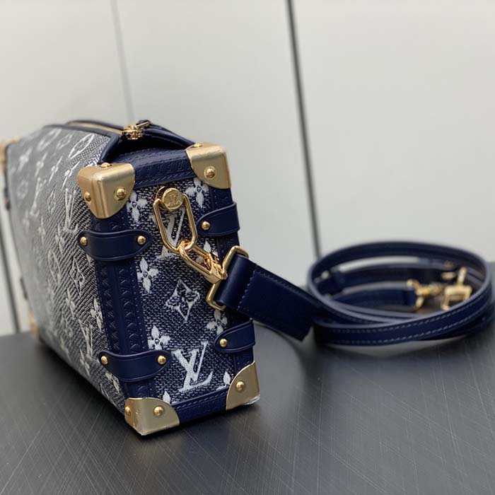 Louis Vuitton LV Unisex Side Trunk Blue Monogram Coated Canvas Cowhide Leather