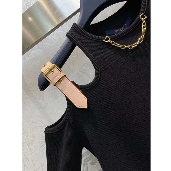 Louis Vuitton LV Women Eyelet Tab Dress Black Cotton Regular Fit Adjustable VVN Leather Tabs