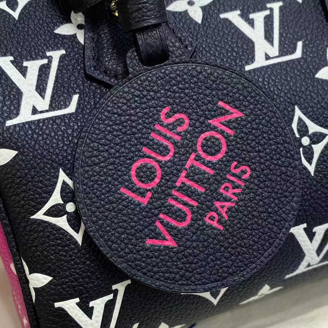 Louis Vuitton Women Speedy Bandouliere 20 Bag Black Printed Embossed Grained Cowhide