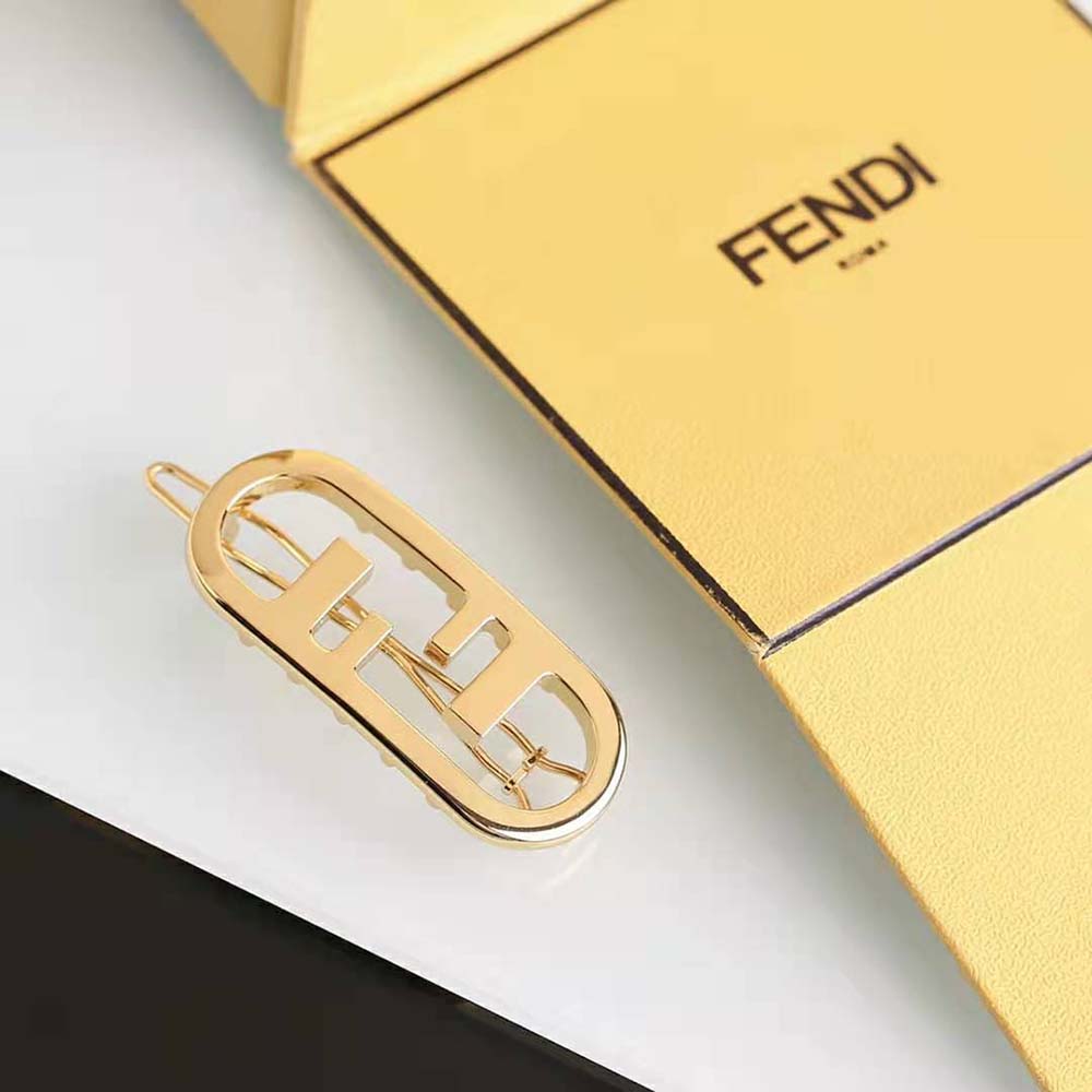 Fendi Women Hair Clip with Fendi O’Lock Motif-Gold