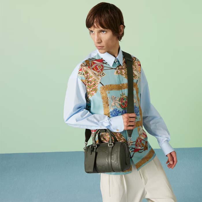 Gucci Unisex Jumbo GG Mini Duffle Bag Dark Green Leather Double G Zip Closure