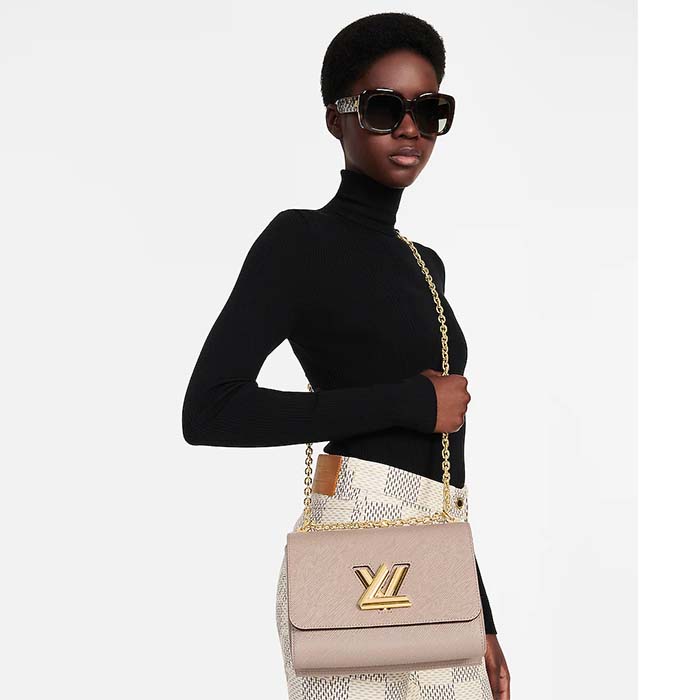 Louis Vuitton LV Women Twist MM Handbag Galet Gray Epi Grained Cowhide Leather