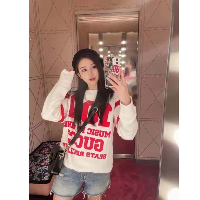 Gucci GG Women Gucci 100 Cotton Sweatshirt Off-White Heavy Felted Jersey