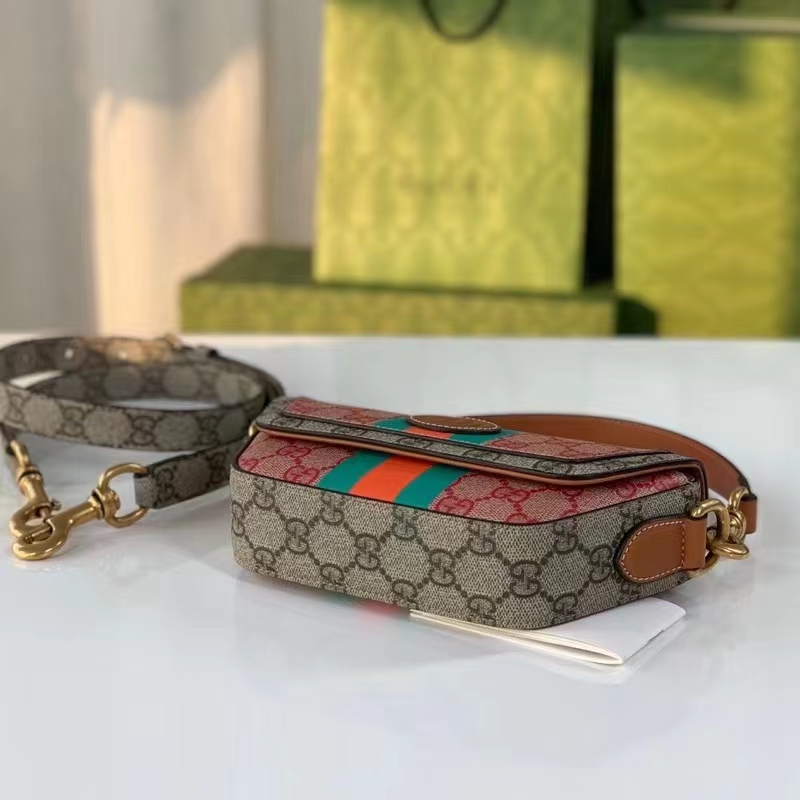 Gucci Unisex GG Top Handle Mini Bag Web Pink GG Supreme Canvas