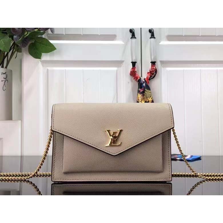 Louis Vuitton LV Women Mylockme Chain Pochette Greige Beige Calf Leather
