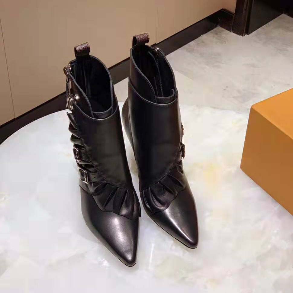 Louis Vuitton LV Women LV Janet Ankle Boot in Black Glazed Calf Leather 9.5 cm Heel