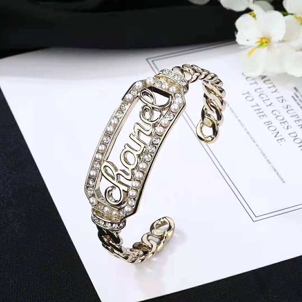 Chanel Women Cuff in Metal Glass Pearls and Strass