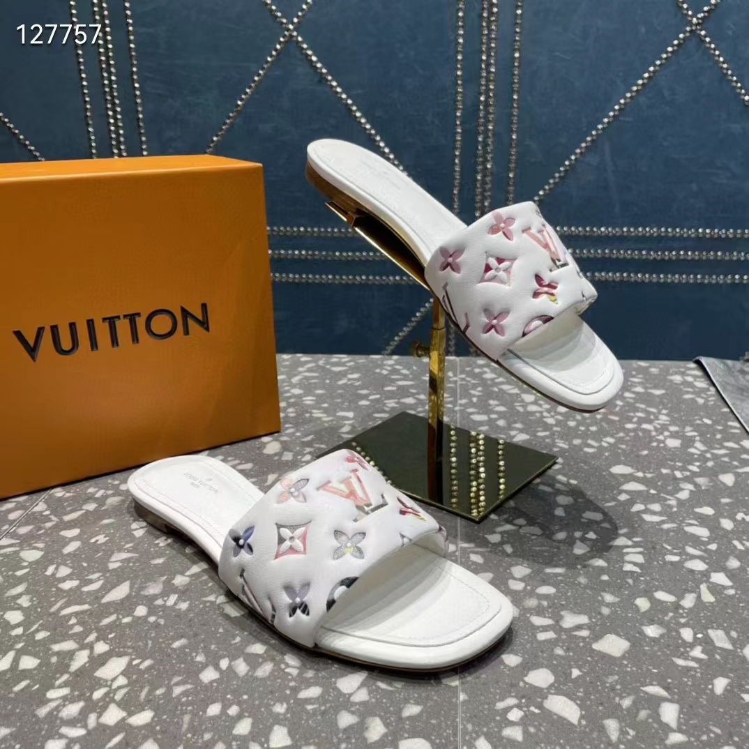 Louis Vuitton LV Women Revival Flat Mule White Monogram-Embossed Lambskin