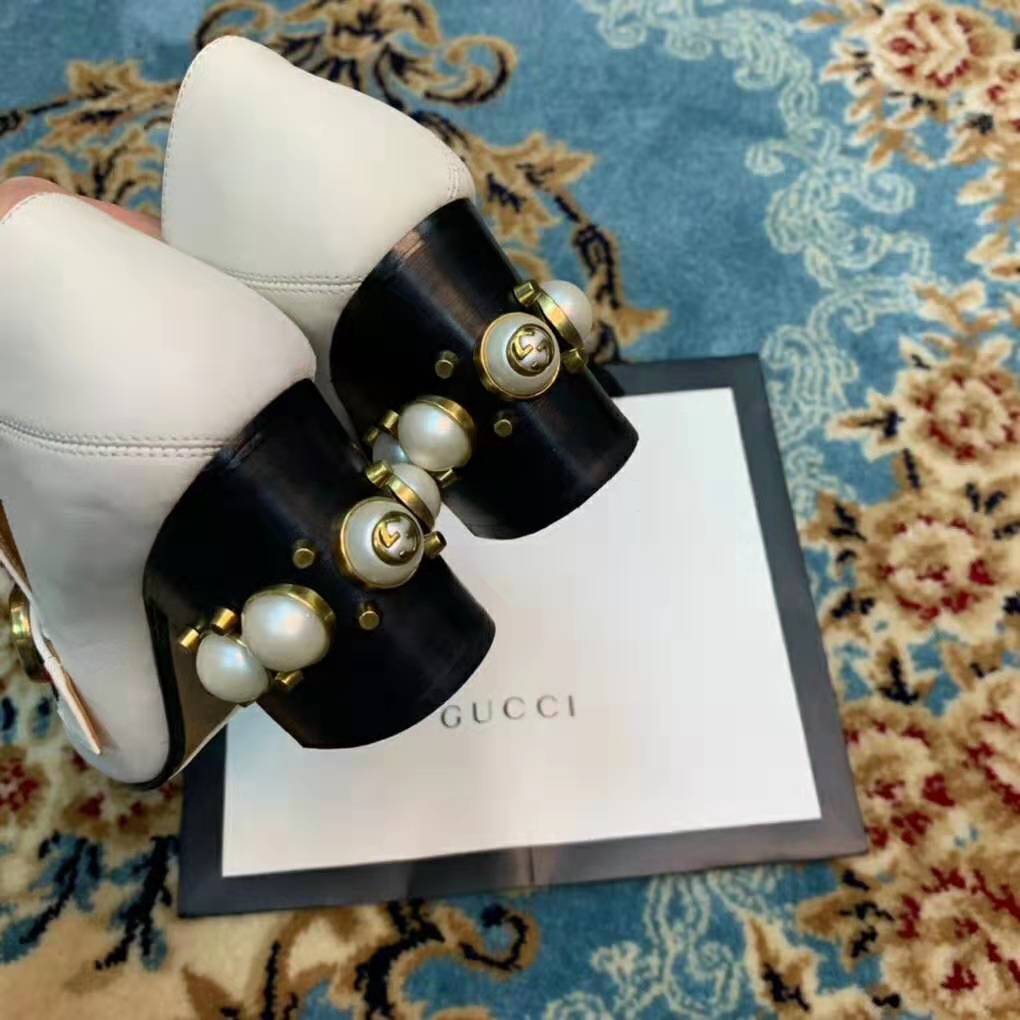 Gucci Women Leather Mid-Heel Loafer 3″ Heel-White