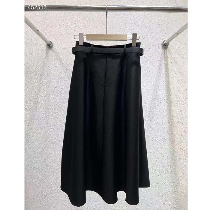 Dior Women CD Mid-Length Skirt Black Wool Silk Flared Cut 87.5 CM Length Reference: 151J21A1166_X9000