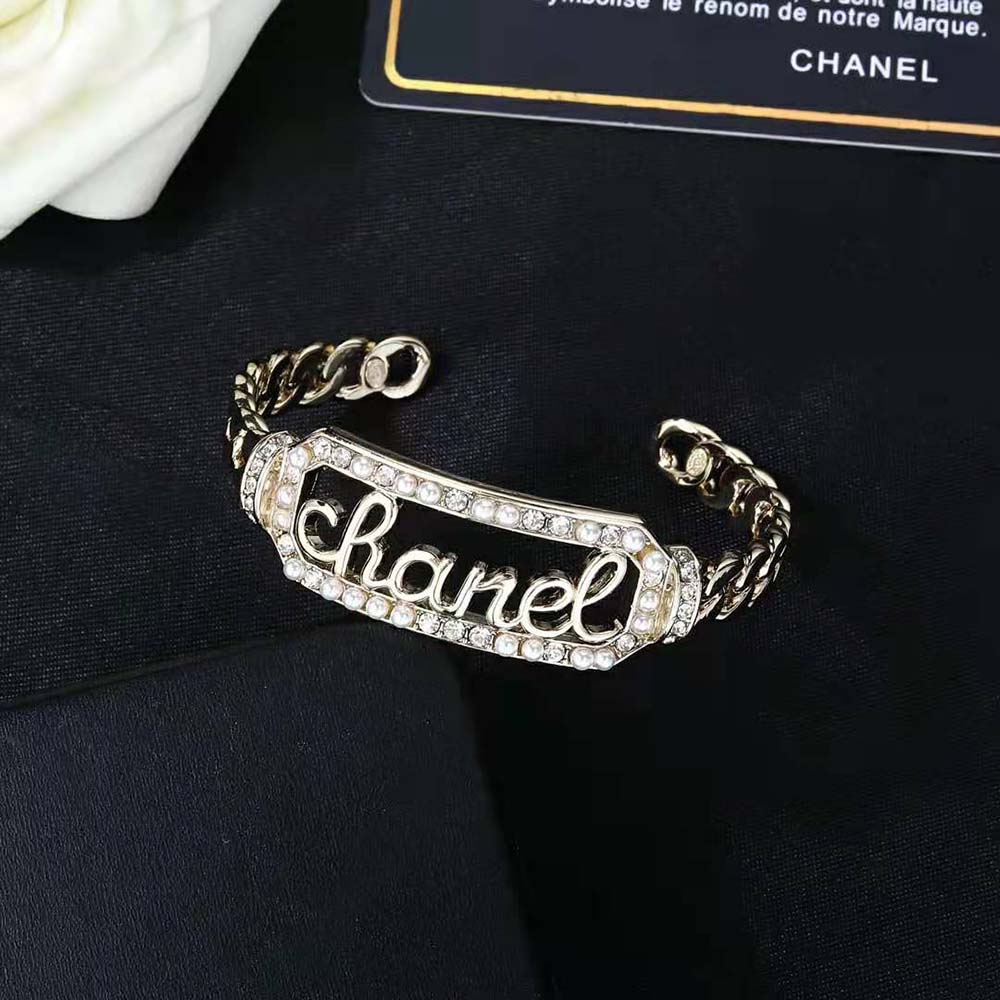 Chanel Women Cuff in Metal Glass Pearls and Strass