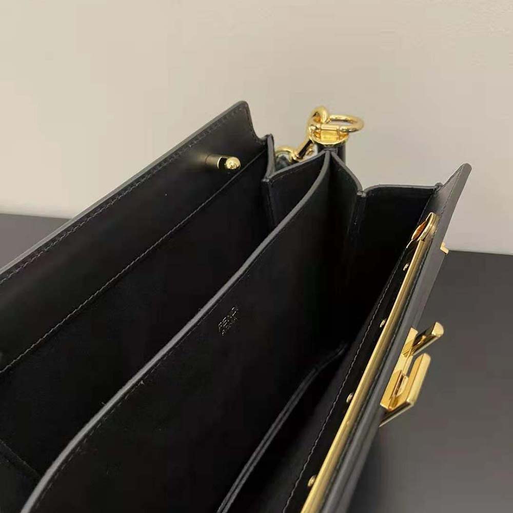 Fendi Women Touch Leather Bag with A Metal FF Clasp-Black