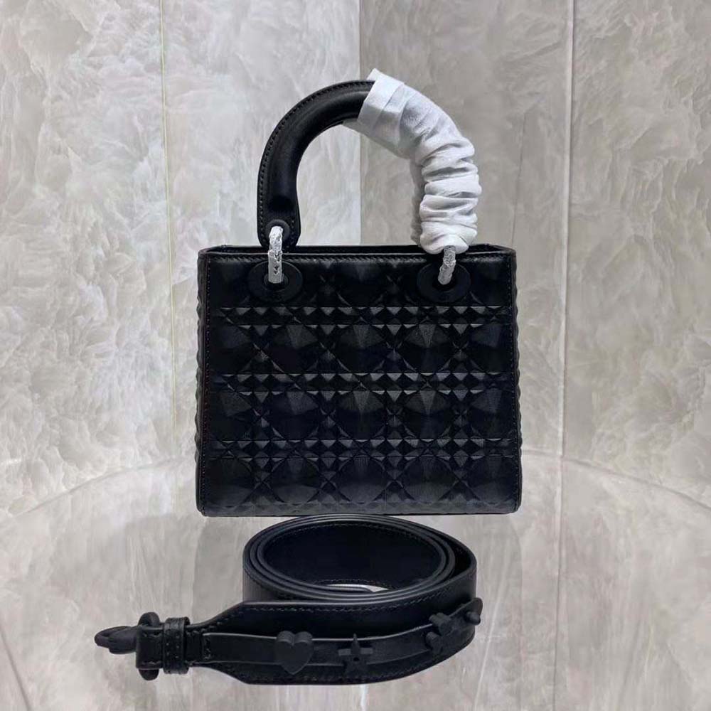 Dior Women Mini Lady Dior Bag Black Cannage Calfskin with Diamond Motif