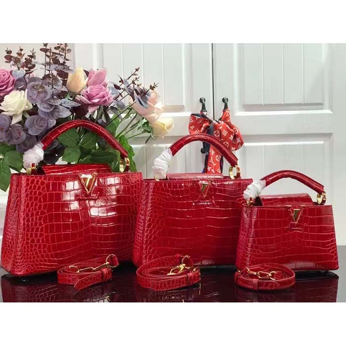 Louis Vuitton LV Women Capucines MM Handbag Red Crocodilien Brillant Savoir Faire