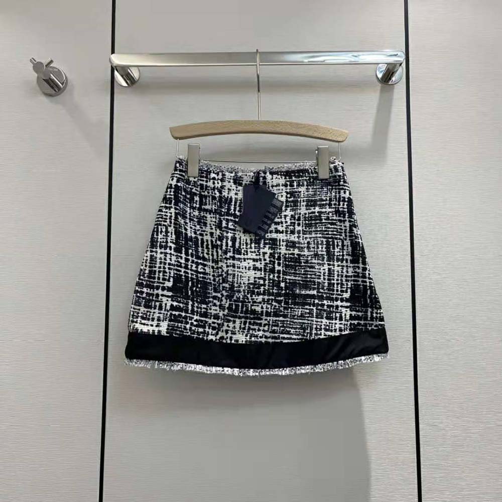 Prada Women Printed Tweed Miniskirt-Black
