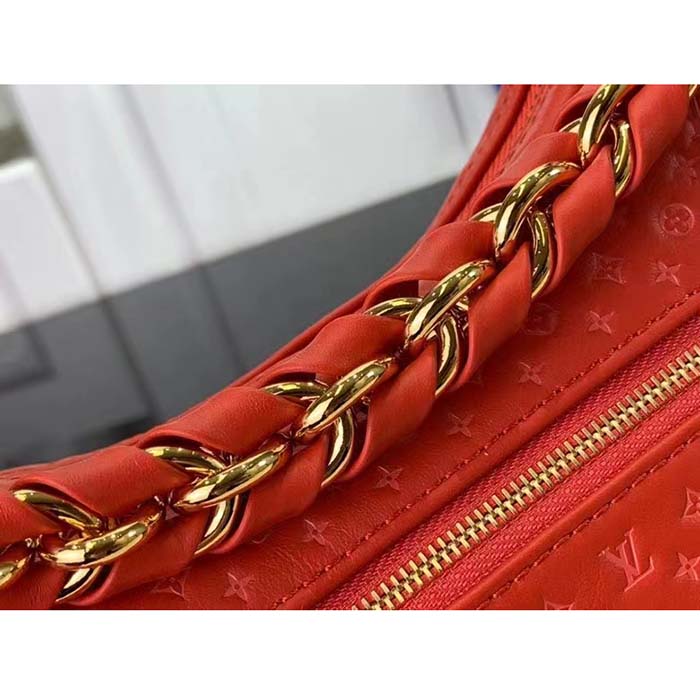 Louis Vuitton LV Women Loop Half-Moon Baguette Bag Red Calfskin Monogram Flowers