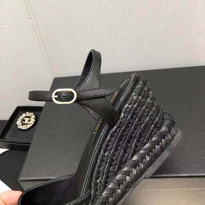 Chanel Women CC High Heel Sandal in Calfskin Leather-Black