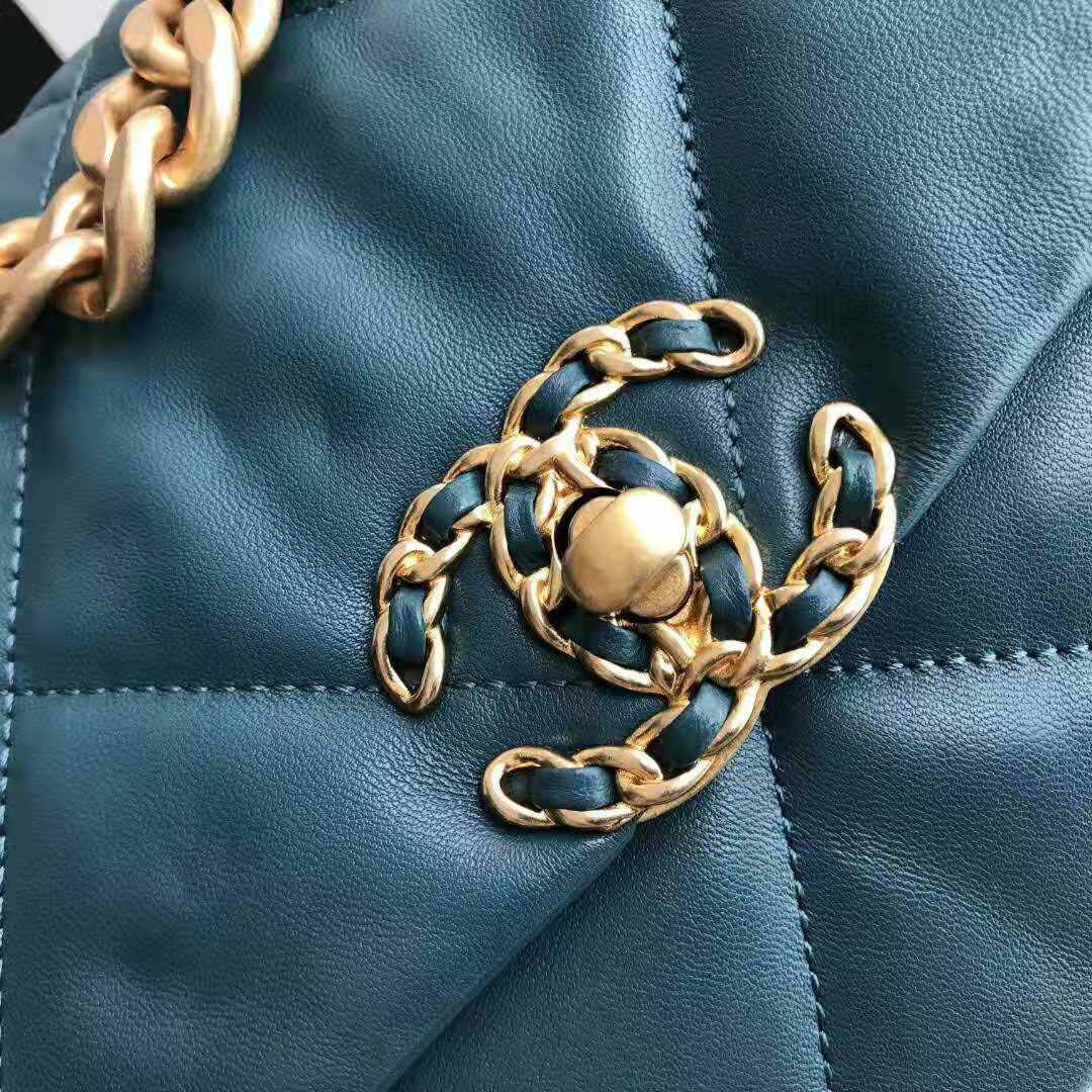 Chanel Women 19 Large Flap Bag in Goatskin Leather-Blue
