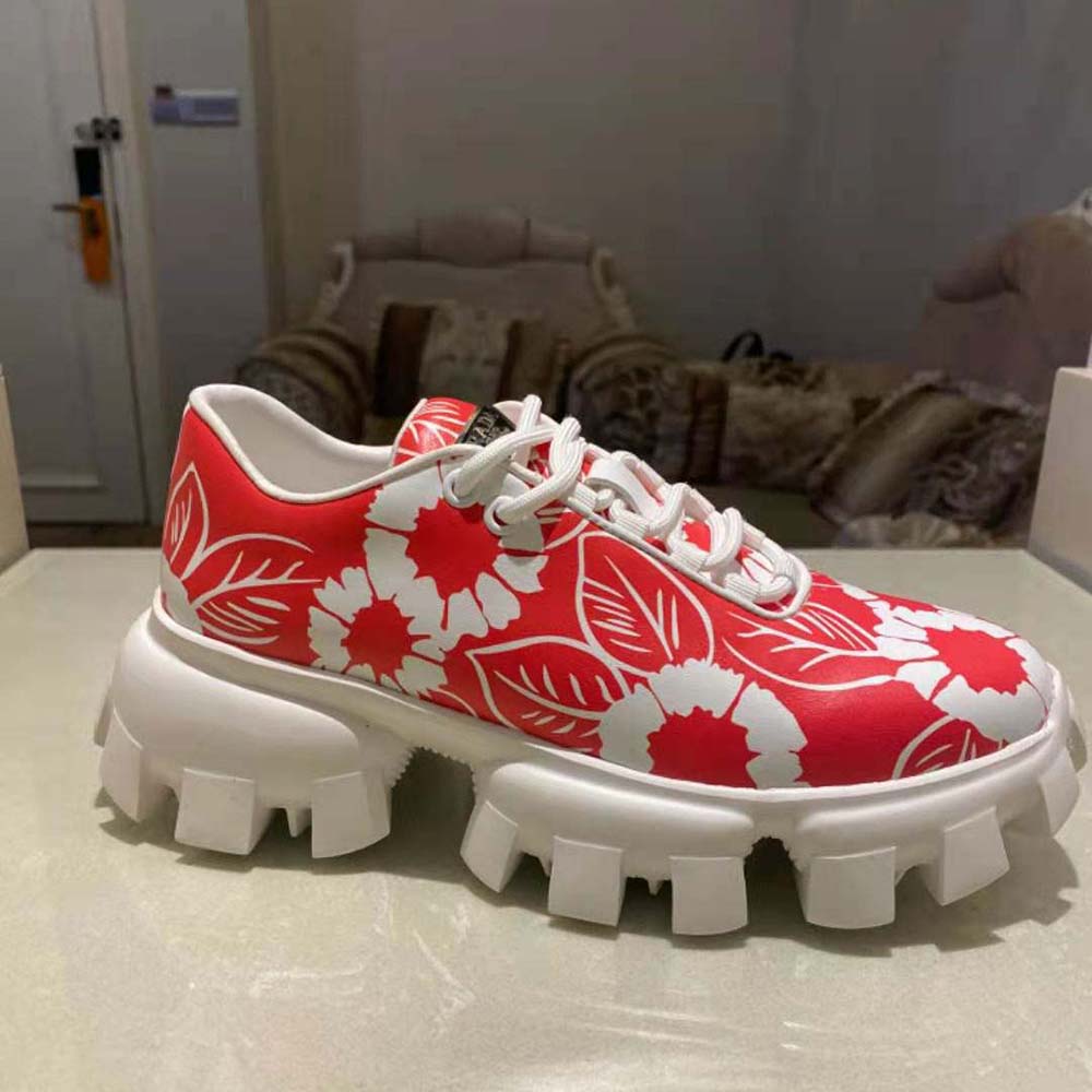 Prada Women Printed Nylon Sneakers-Red