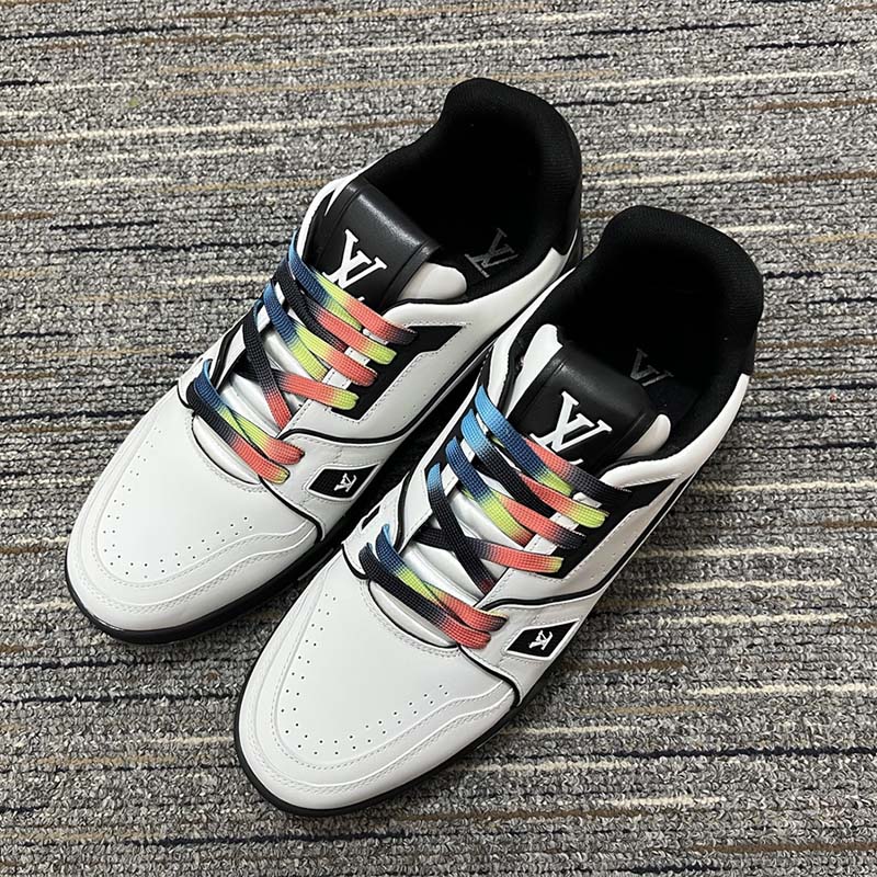 Louis Vuitton Unisex LV Trainer Sneaker White Calf Leather Rubber Monogram Flowers