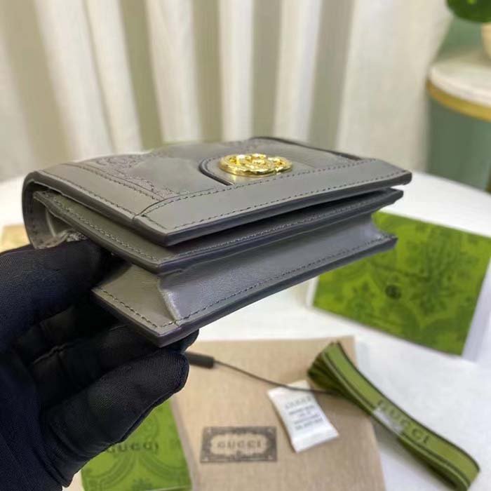 Gucci Unisex GG Marmont Card Case Wallet Grey GG Matelassé Leather Double G