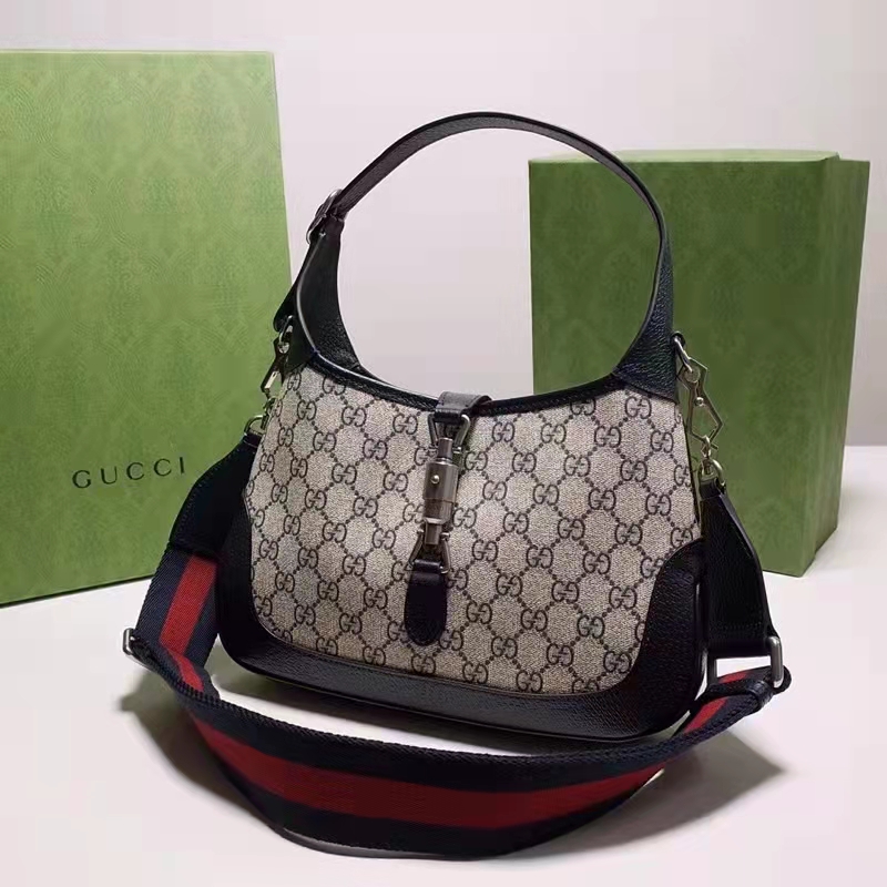 Gucci Unisex Jackie 1961 Small GG Shoulder Bag Beige Blue GG Supreme Canvas