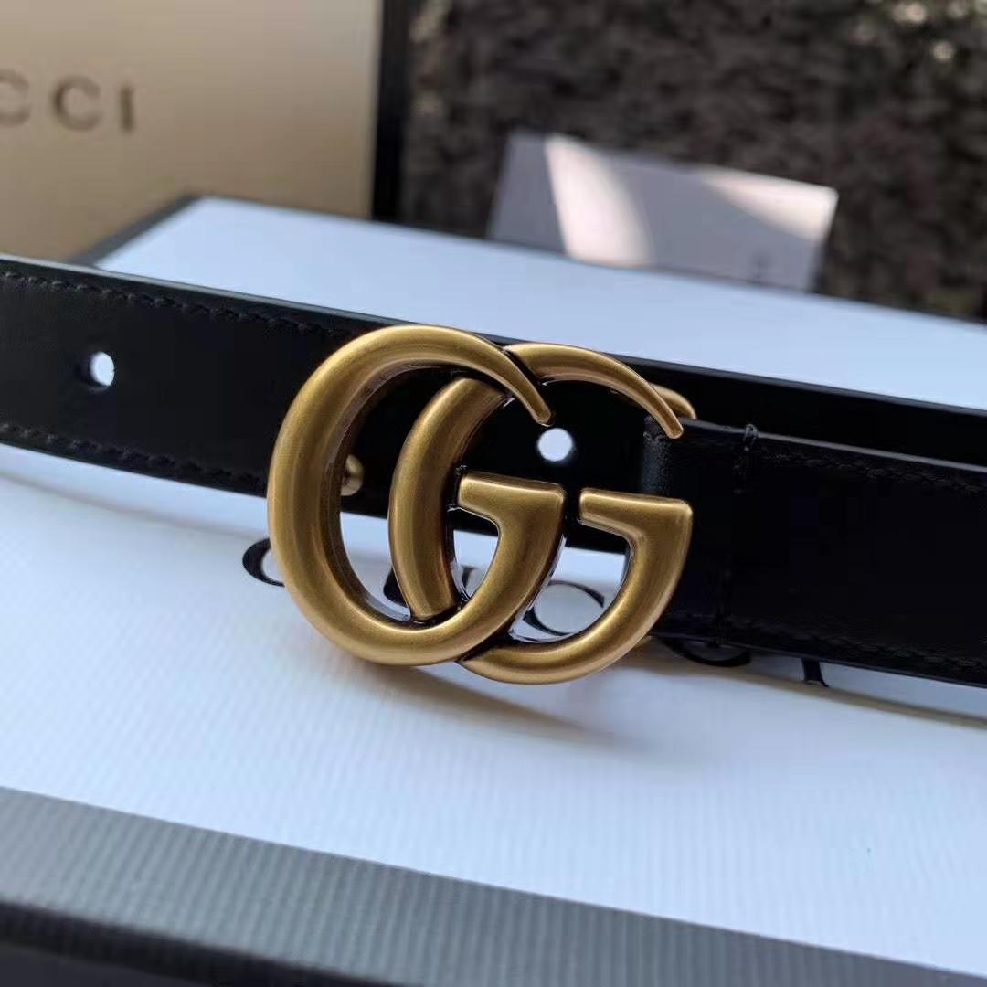 Gucci Unisex GG Marmont Leather Belt with Shiny Buckle-Black