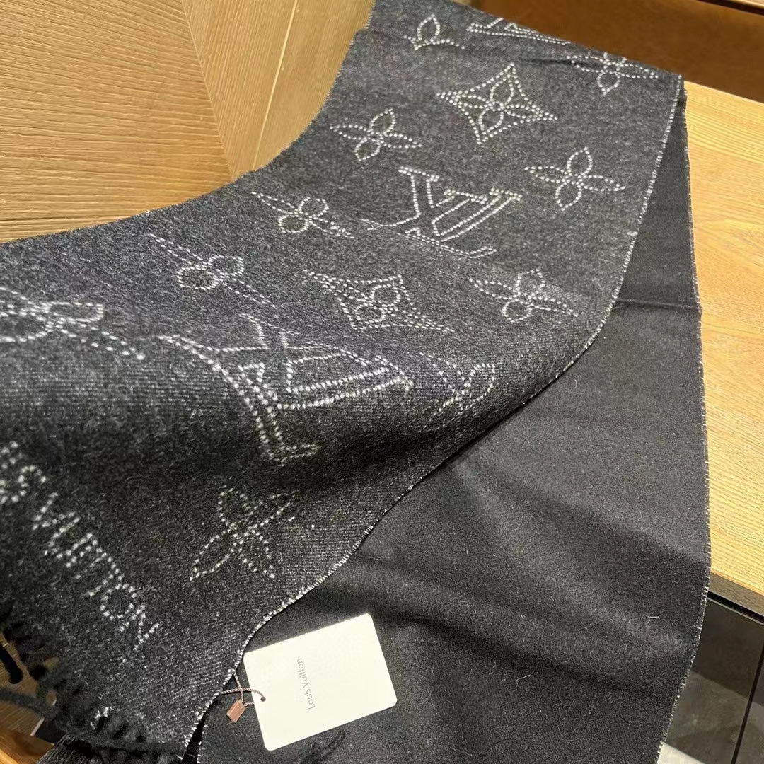 Louis Vuitton Unisex LV Mahina Flight Mode Scarf Black Cashmere Wool M77902
