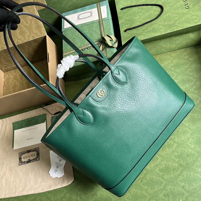 Gucci Unisex GG Ophidia Medium Tote Bag Green Leather Double G
