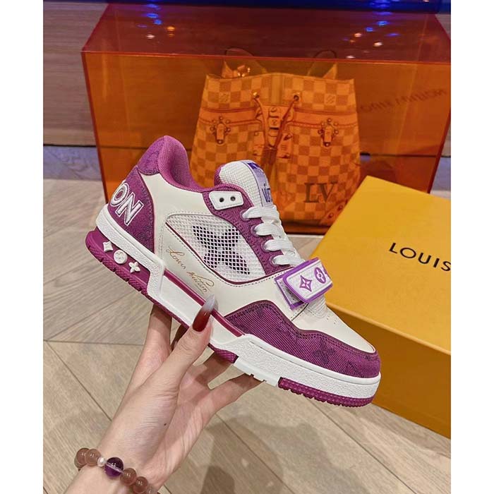 Louis Vuitton LV Unisex LV Trainer Sneaker Purple Monogram Denim Rubber Outsole