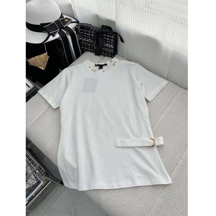 Louis Vuitton Women LV Side Strap T-Shirt Cotton White Regular Fit